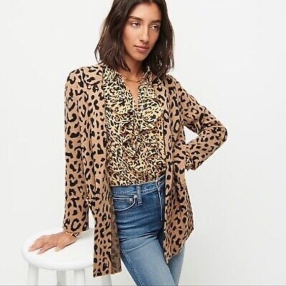 J. Crew l Sophie Leopard Open Front Sweater Blazer